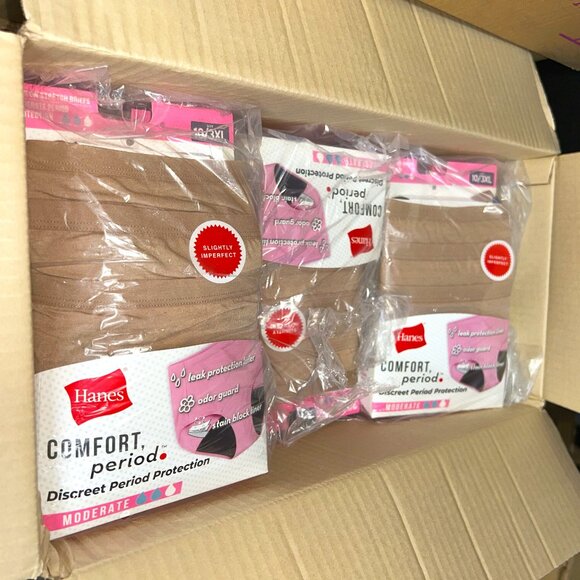 Hanes Women’s Comfort Period Briefs – LOT 22 - 54 pcs – 18 packs (3 ea) – Sz 10 - Picture 1 of 3
